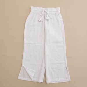 Joie Women White Gauze Cropped Wide Leg Pants Size Small Drawstring Waist Tassel